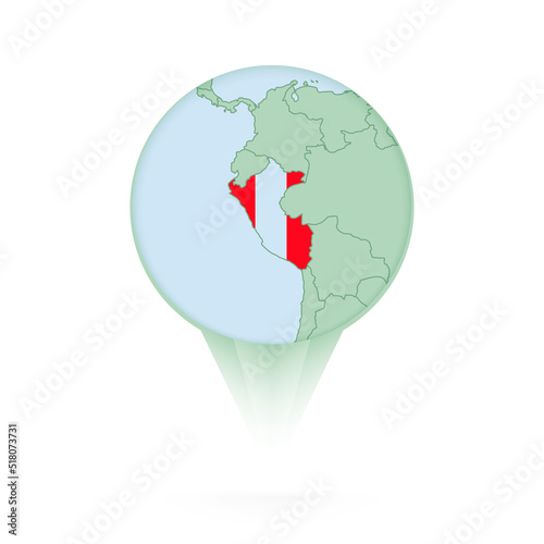 Peru map, stylish location icon with Peru map and flag.