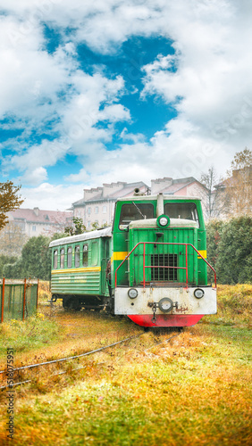 Train on narrow gauge railway in Ukraine