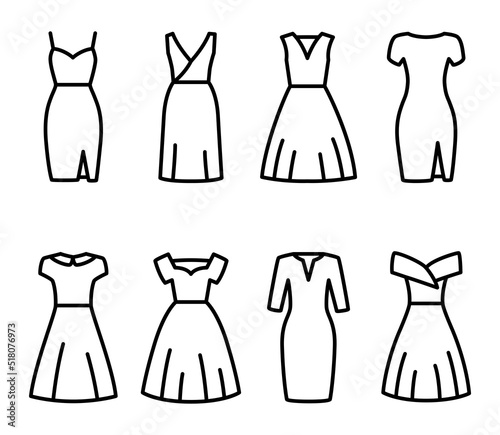Set of women dresses line icon. Vector illustration