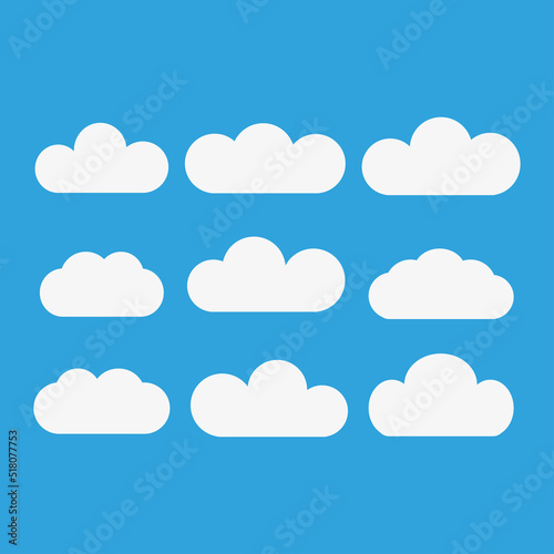 Different types of clouds on a blue background. Vector illustration