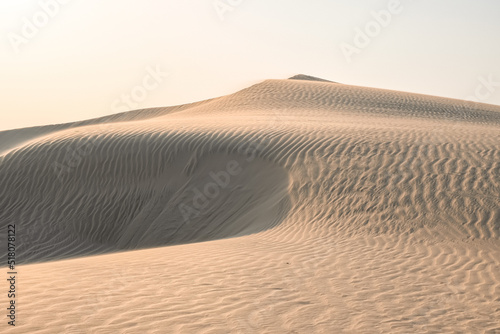 Sand dunes in Qatar desert during sunset