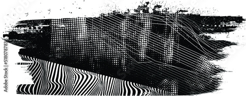 Glitch distorted geometric shape . Noise destroyed background . Trendy defect overlay texture . Glitched collage .Grunge textured . Distressed effect .Vector shapes with stripes screen print texture.
