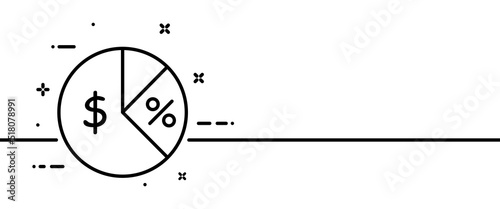 Pie chart for accounting report line icon. Dollar sign, percent, diagram, analytics, statistic, pay tax, income, spending. Finacial management concept. One line style. Vector line icon for Business