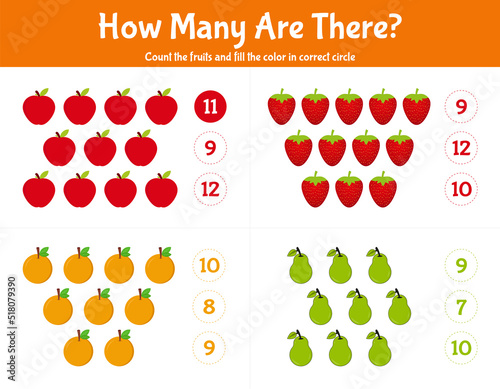 Counting game for kids. How many fruits counting