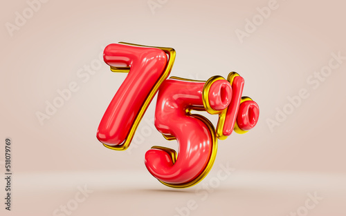 mega shopping offer 75  percent discount red color number with golden 3d render concept for sells © TanzimGraphicsZone
