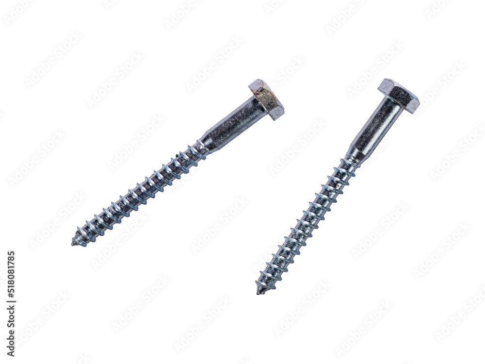 Screws as bolts closeup isolated on white background