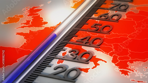 Photos Thermometer auf Temperaturkarte von Europa