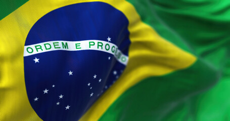 Fototapete Brasilien Brasilianische Nationalflagge im Wind  © rarrarorro