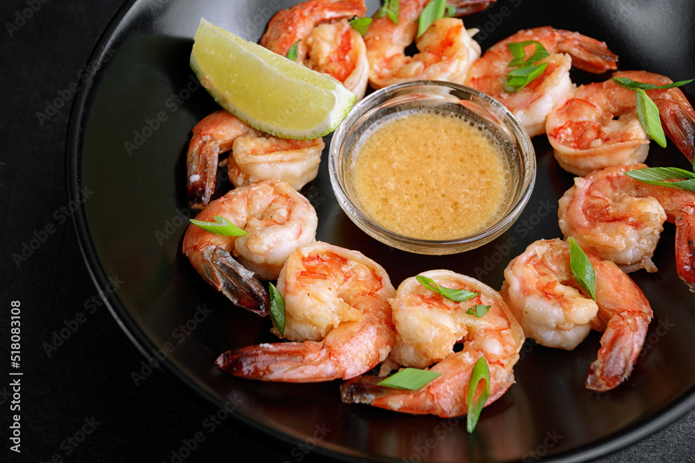 Batter fried crispy shrimp appetizer, selective focus