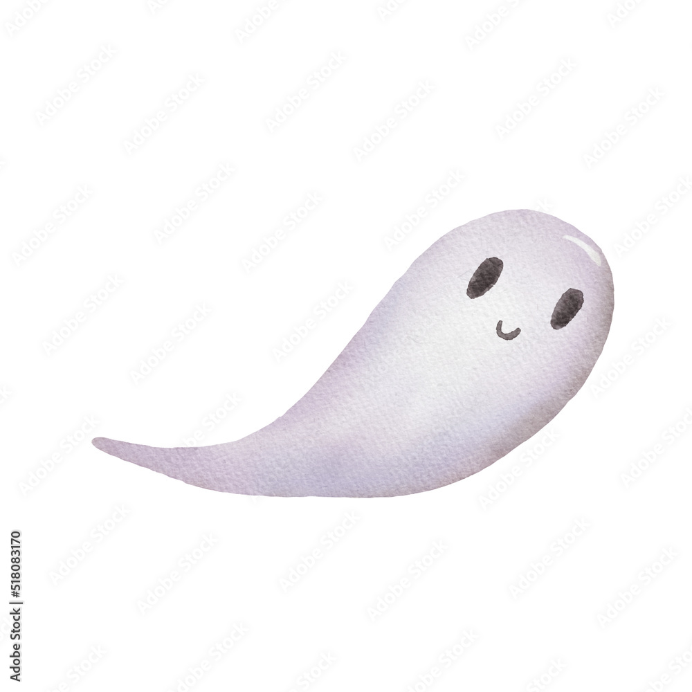 Simple cute ghost, watercolor illustration isolated on white. Ghost smiling drawing for halloween. Simple cute ghost, watercolor illustration isolated on white. Ghost smiling drawing for halloween.