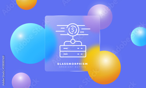 Cryptocurrency line icon. Dollar sign, cloud storage, money, coin, bitcoin, blockchain, business. Financial management concept. Glassmorphism style. Vector line icon for Business and Advertising