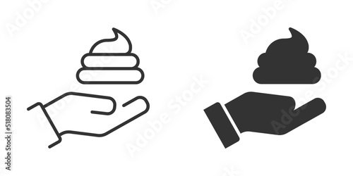 Shit on a hand icon. Bunch of shit. Vector illustration.