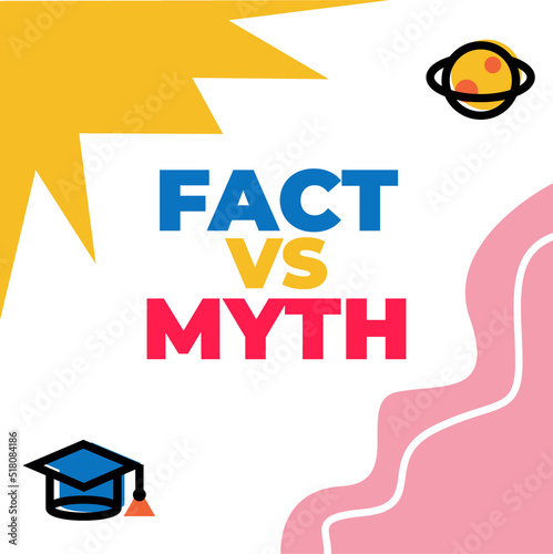 Facts vs myths versus battle background with doodle elements. Concept of thorough fact-checking or easy compare evidence.. Vector illustration.