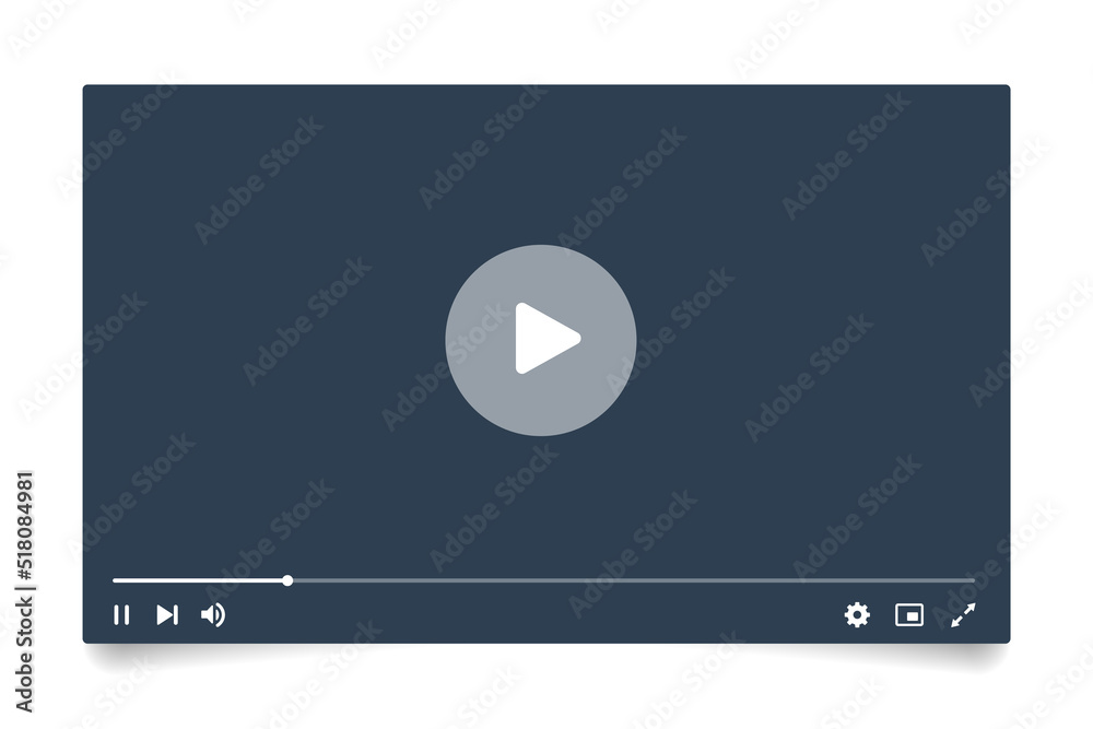 Video player interface isolated on white background. Video streaming template. Mockup live stream window, player. Online broadcasting. Social media concept. Video player interface isolated on white background. Video streaming template. Mockup live stream window, player. Online broadcasting. Social media concept.