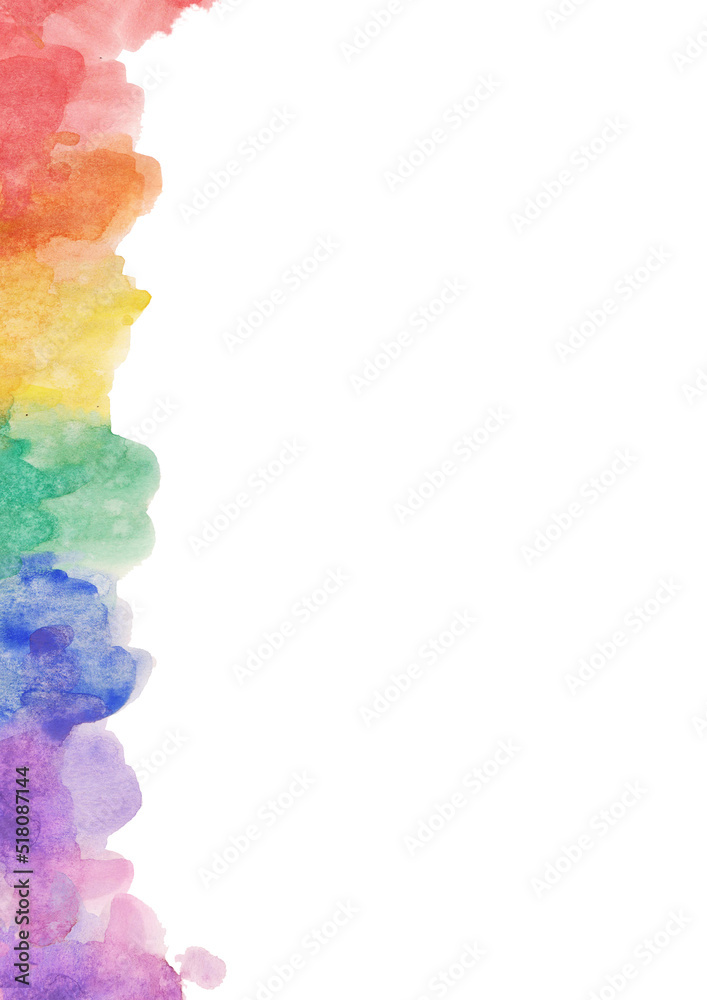 Watercolor rainbow border on a3 white background