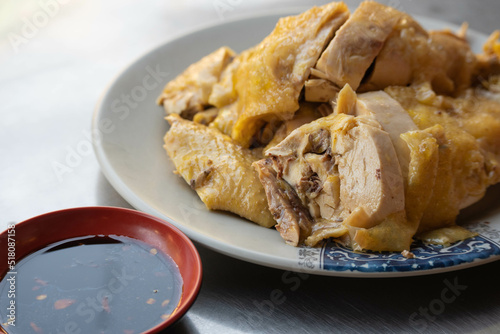 Slice boiled chicken
