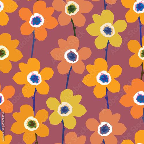 seamless plants pattern background with multicolour flower fields , greeting card or fabric