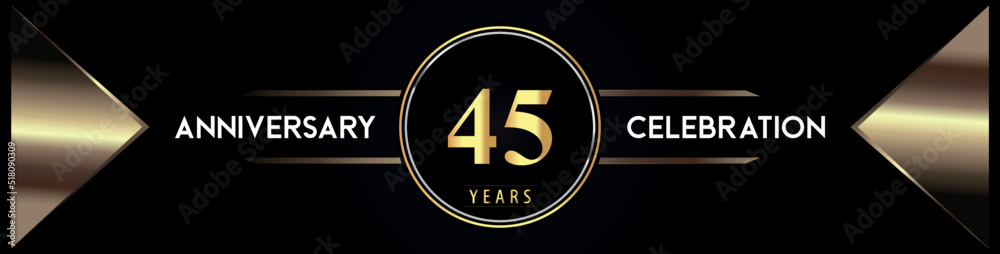 45 years anniversary celebration logo with gold number and metal triangle shapes on black background. Premium design for weddings, greetings card, happy birthday, poster, banner. 45 years anniversary celebration logo with gold number and metal triangle shapes on black background. Premium design for weddings, greetings card, happy birthday, poster, banner.