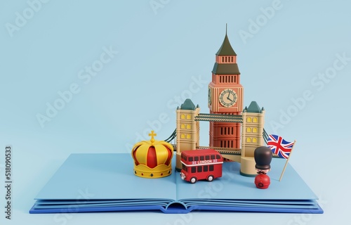 Photography Pop up book with traditional symbols of architecture and culture of London, England