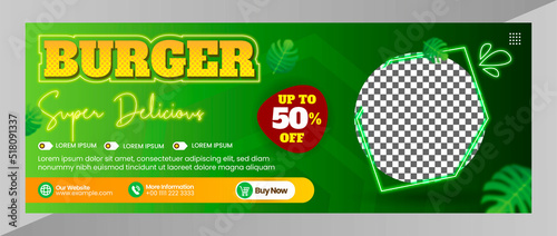 Banner cover Delicious burger and food menu template for social media banner layout