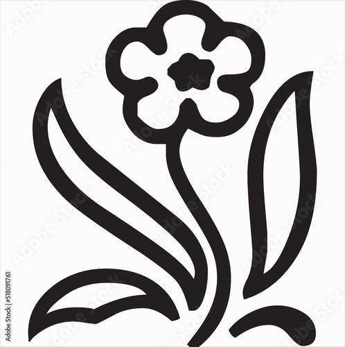 Vector, Image of blooming jasmine flower icon, black and white color, transparent background

