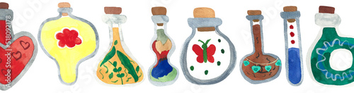 Cuadro en lienzo Fantasy Watercolor Artwork of Enchanted Bottles with Magical Potions