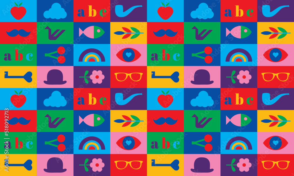 seamless repeating pattern with colorful icons. vector illustration