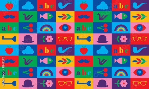 seamless repeating pattern with colorful icons. vector illustration