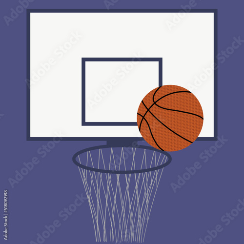 Basketball backboard and ball Sports equipment Vector illustration Isolated on purple background