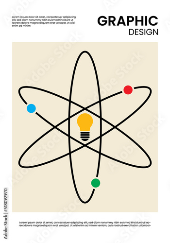 graphic design template with atom and light bulb. vector illustration