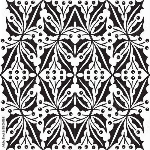 Vector, Image of floral pattern batik, black and white color, with transparent background

