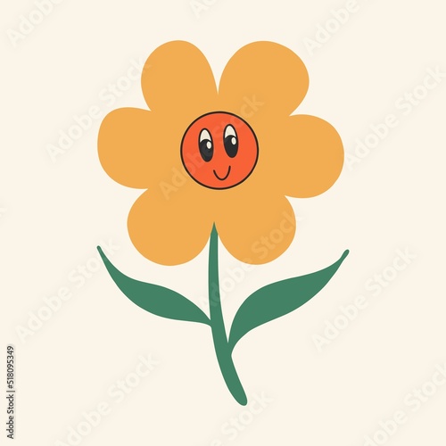Wishing daisy with a cute face, cartoon. Hand drawn, cartoon, vector illustration.