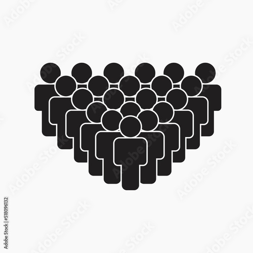 Big team with a leader icon. Crowd to the horizon dissolving away. Crowd perspective. Men and women simple icons. Flat style illustration isolated on white background.