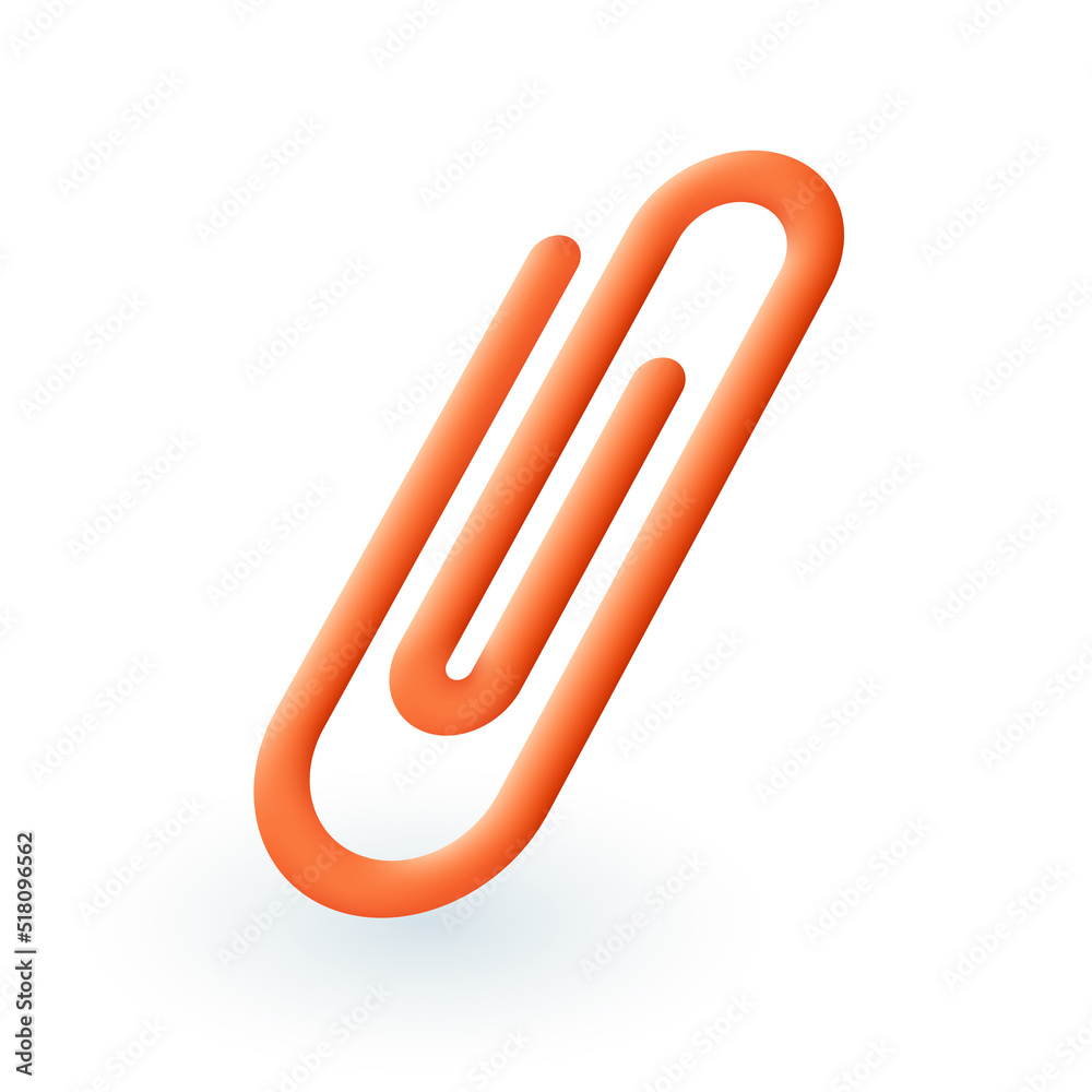 Red or orange paper clip 3D icon. Paperclip for work or school documents 3D vector illustration on white background. Business, education, paperwork, stationery concept Red or orange paper clip 3D icon. Paperclip for work or school documents 3D vector illustration on white background. Business, education, paperwork, stationery concept