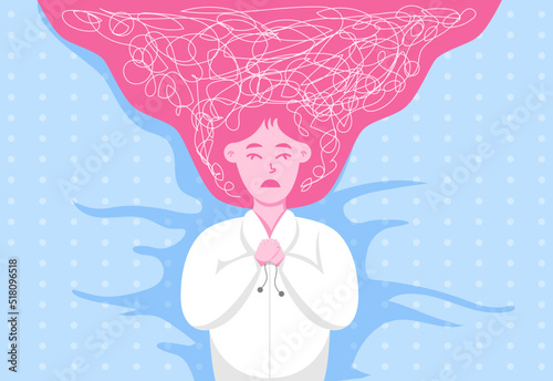 Overthinking Girl Laying On A Bed Conceptual Flat Illustration