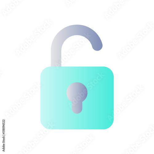 Unlocked padlock flat gradient color ui icon. Security setting. Folder access control. Open lock. Simple filled pictogram. GUI, UX design for mobile application. Vector isolated RGB illustration