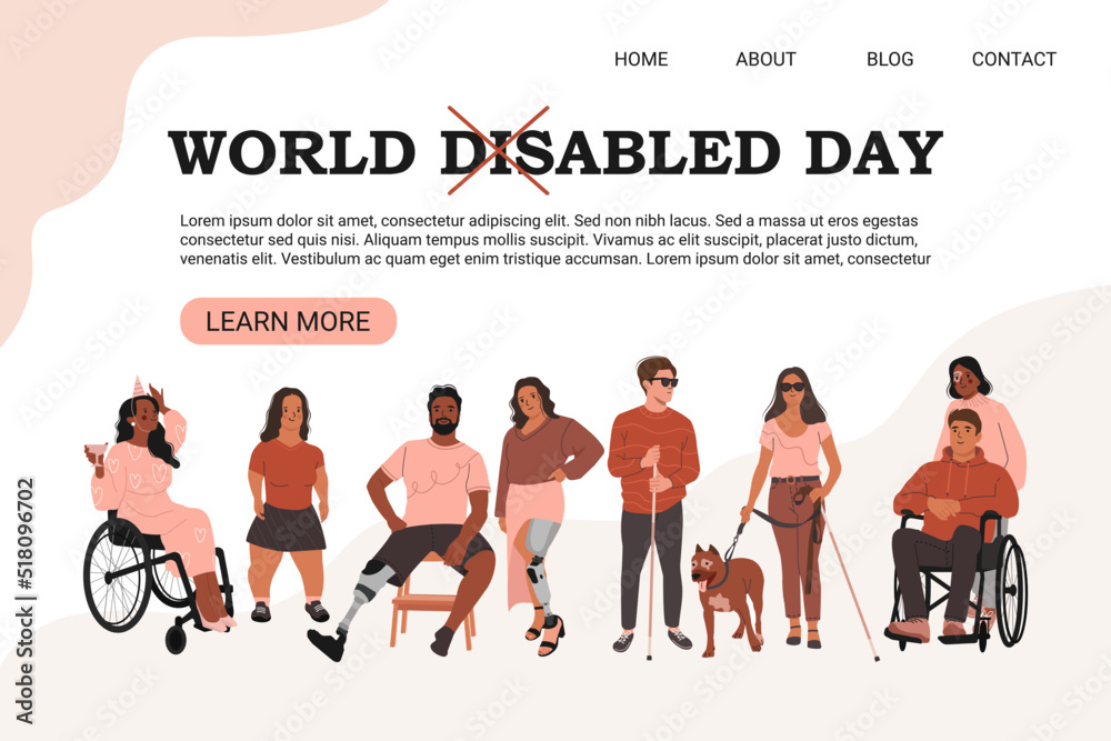 World Disabled day Landing page or web banner concept. People with Disability, Diversity and