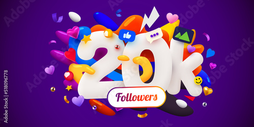 20k or 20000 followers thank you. Social Network friends, followers, Web user Thank you celebrate of subscribers or followers.