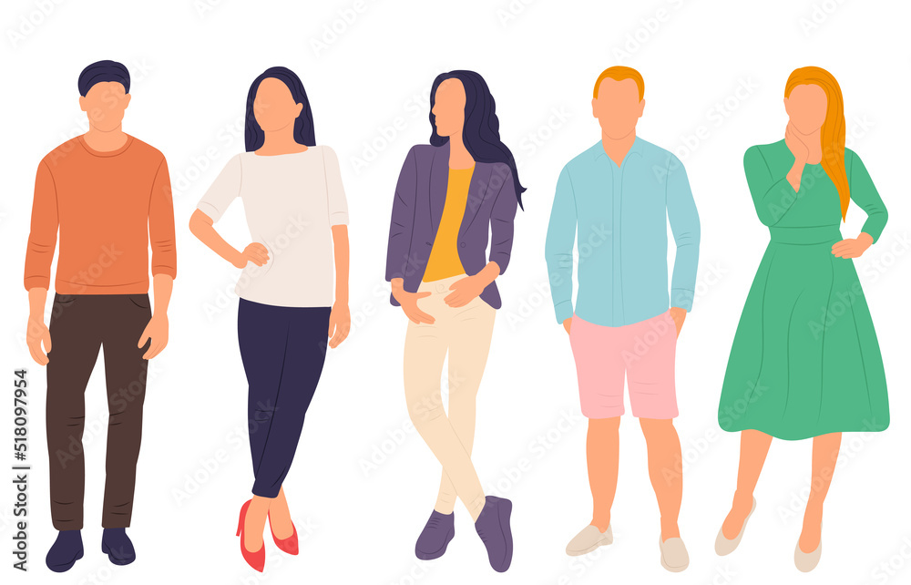 people men and women on a white background in a flat style, isolated people men and women on a white background in a flat style, isolated