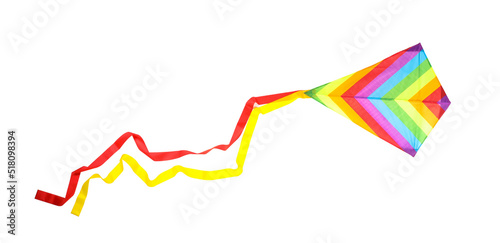Quadro su tela Beautiful bright rainbow kite isolated on white