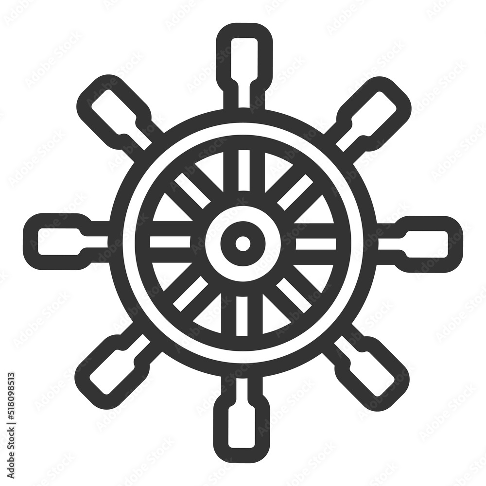 Obraz premium Steering wheel of a ship - web icon, illustration on a white background, outline style