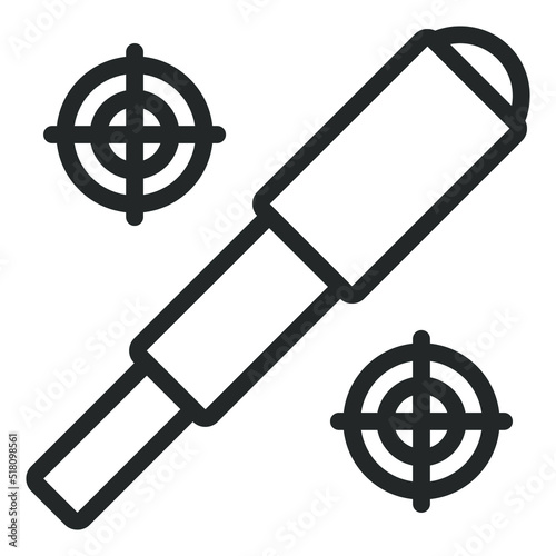 Telescopic optical spyglass and two marks - web icon, illustration on white background, outline style