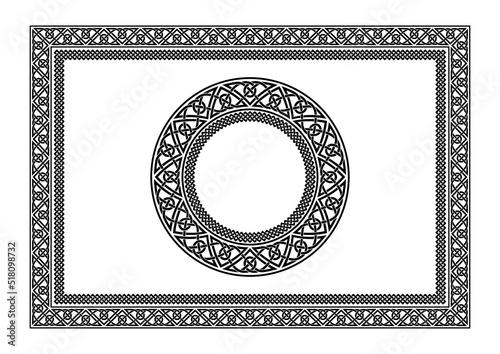 Rectangular and round black frames. Celtic style. Pattern brushes with corner elements included in EPS file. 