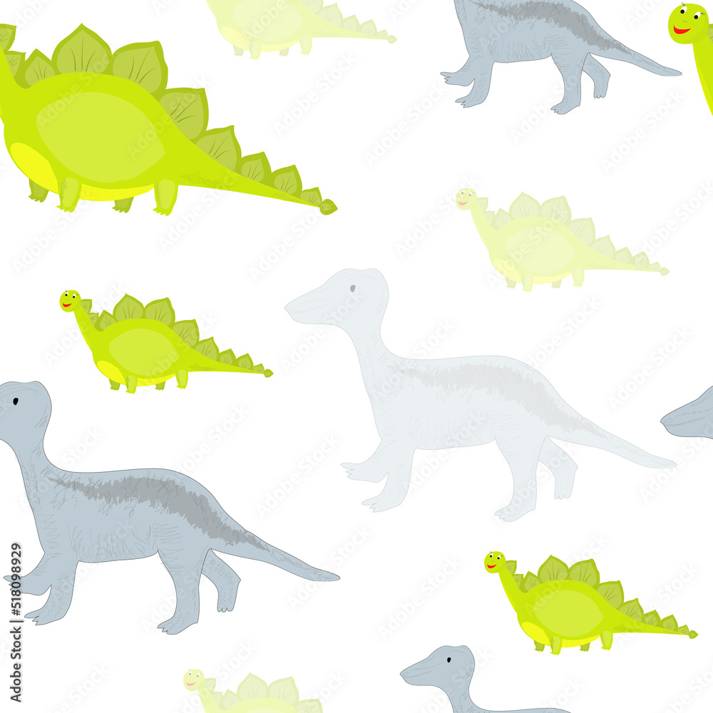 seamless pattern with two types of dinosaurs. vector graphics for fabric, background, paper