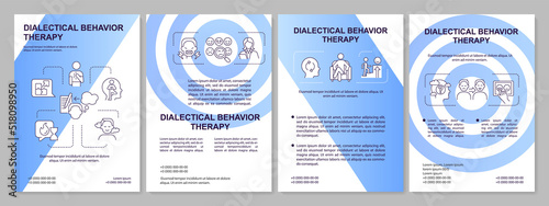 Dialectical behavior therapy blue brochure template. Leaflet design with linear icons. Editable 4 vector layouts for presentation, annual reports. Arial-Black, Myriad Pro-Regular fonts used photo