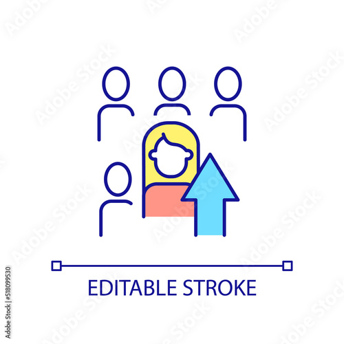 Raising social status RGB color icon. Increase privileges. Career promotion. Personal growth. Isolated vector illustration. Simple filled line drawing. Editable stroke. Arial font used