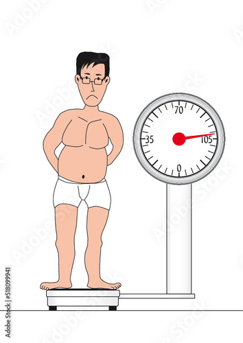 overweight man weighing himself before a diet