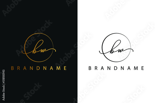 B W BW hand drawn logo of initial signature, fashion, jewelry, photography, boutique, script, wedding, floral and botanical creative vector logo template for any company or business.