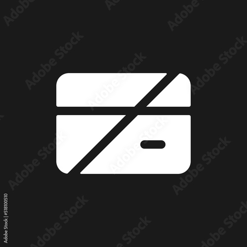 Declined payment dark mode glyph ui icon. Incomplete financial operation. User interface design. White silhouette symbol on black space. Solid pictogram for web, mobile. Vector isolated illustration