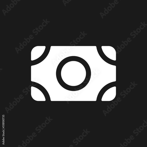Banknote dark mode glyph ui icon. Paper money and cash. Economic exchange. User interface design. White silhouette symbol on black space. Solid pictogram for web  mobile. Vector isolated illustration
